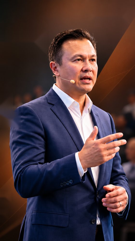 Dmitri Lee speaking on stage